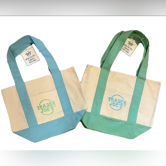 Trader Joe’s Handbags - Trader Joe’s 2026 Mini Pastel Canvas Tote Bag Set Of 2 Easter Spring Colors 🩵💚